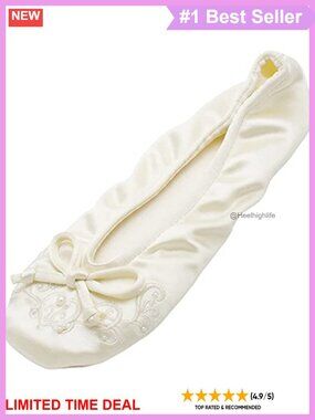 Satin Ballerina Slippers Embroidered Pearl Bridal House Shoes